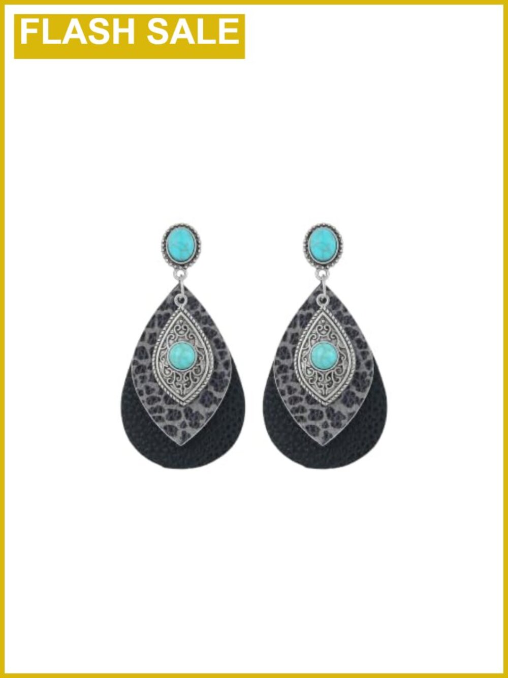 Faux Leather Leopard Embossed Teardrop Dangle Earrings Turquoise Statement